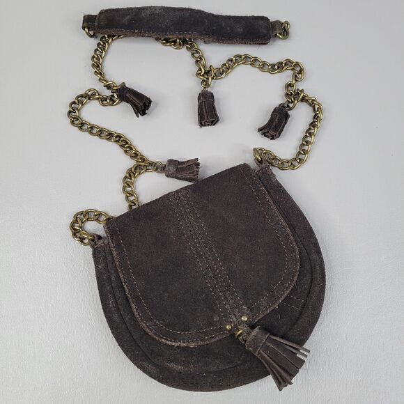 American Eagle Outfitters Brown Suede Leather Boho Hippie Tassel Crossbody Mini - Picture 1 of 11
